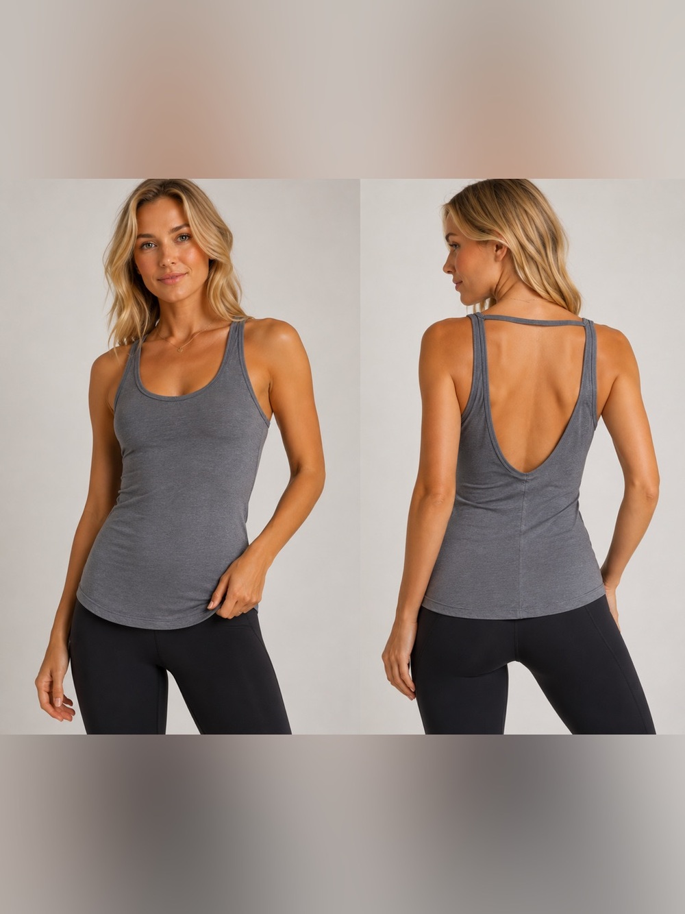 CVG Scoop Neck Open-Back Tank Top - Gray